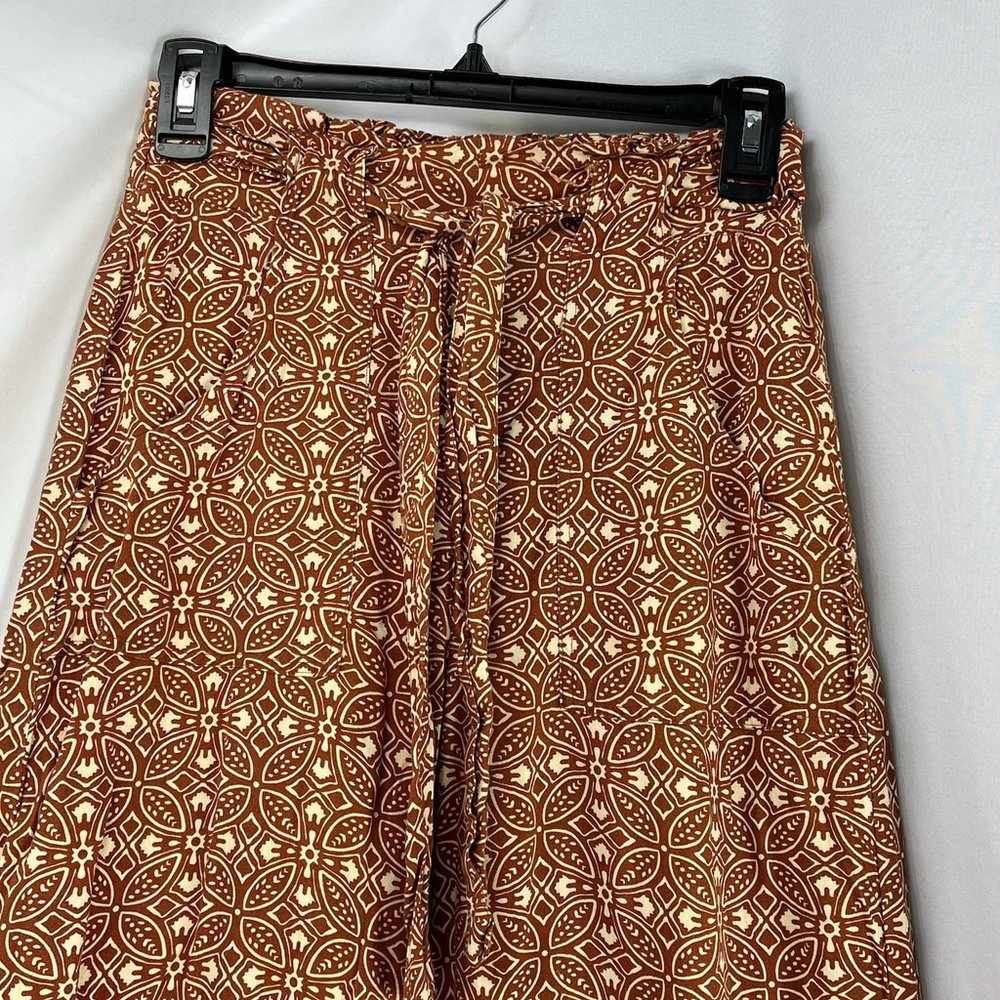 Boho Wide Leg Pants Terracotta Print XS Drawstring, Beach Resor Bohemia comfort - Picture 8 of 15